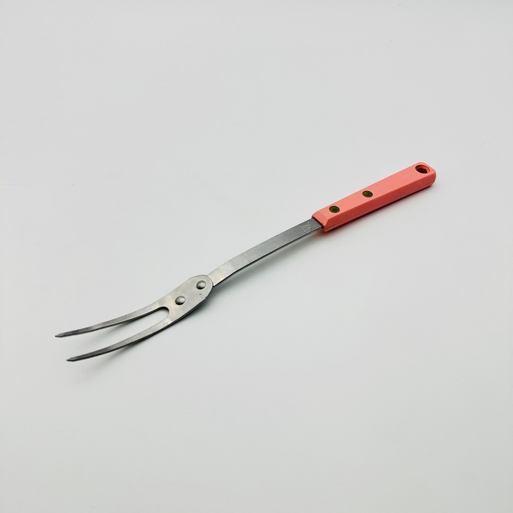 Ekco Forge Vintage Meat Serving Fork Stainless Steel Pink Handle Mid-Century